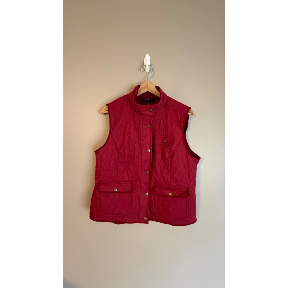 Talbots Quilted Vest Women Large Petite Red Excellent Fleece Lined Snap Pockets